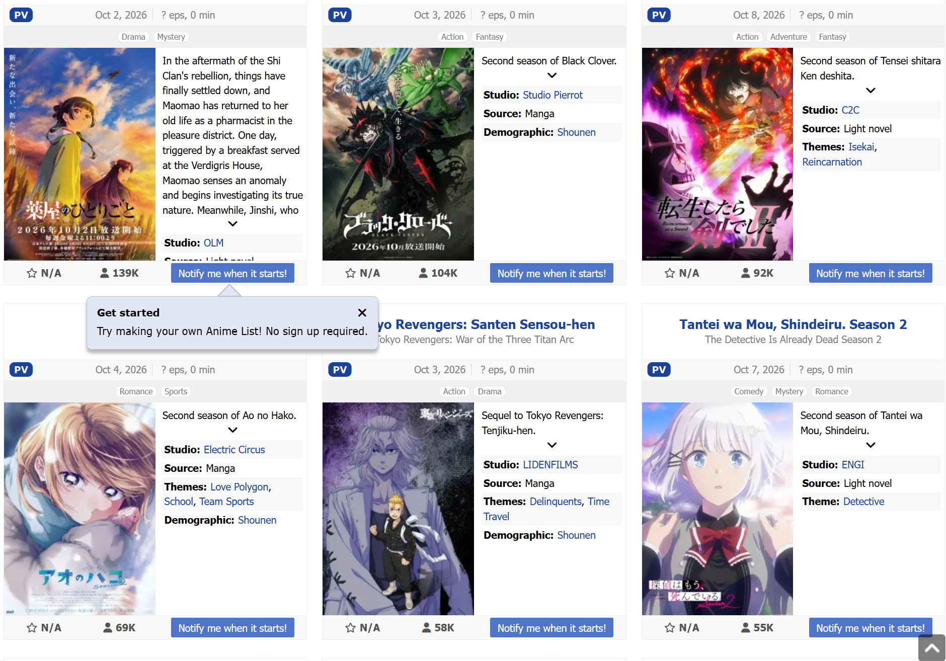 Fall anime sampler